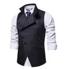 New Men's Set Vest Bolso Sólido Breasted Bolso Sem Mangas Decoração Casual Moda Moda Casaco Masculino