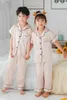 Girls Pajamas Spring summer short Sleeve Children's Sleepwear Set Silk Suit Boys Pyjamas s for Kids Tracksuit 210915