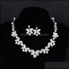 Örhängen Halsband Smycken Ställer Kvinnor Blommor Faux Pearl Sier Färg Bridal Set Luxury Glänsande Rhinestone Choker Kvinnor Drop Leverans 2021 Z8YT