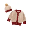 태어난 가을을위한 옷 아기 소년 소녀 혼합 된 색상 긴 소매 싱글 브레스트 니트 outwear 플러시 볼 캡 G1023