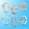 Genuine S925 Sterling Silver Fit Pandora Rose Gold Rose Ring Bead Love Heart Blue Turquoise Crysta Charm For Bracelet DIY Beads Charms