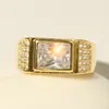 Big Square Zircon Diamonds Gemstones Masculine Rings for Men 18k Gold Color Not Fade Bague Jewelry Wedding Bands Accessories