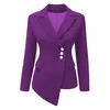 Costumes pour femmes Blazers Revers Manteau Couleur unie À manches longues Simple boutonnage Bureau Dames Poche Coton Asymétrique Casual Blazer Automne 2022