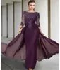 2024 Paars Vintage Paars Moeder van Bruid Jurk Jewel Sequin Applicaties Mouwen Godmother Bruiloft Jurken Robe De Soiree