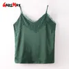 Halter Top Women Lace Camisoles Casual Kvinnors Ärmlös Silk Ladies Tank S Kvinnor Sommar Elegant Satin Cami 210428