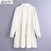 Zevity Femmes Vintage Solide Couleur Plis Corduroy Mini Robe Femme À Manches Longues Casual Business Robe Chic Chemise Robes DS4817 210630