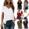 Dames Zomer Korte Mouw Vneck T-shirts Side Splitsen Casual Tops Comfort Losse Montage Blouse