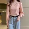 Fashion Puff Sleeve Pullover Blouse V-neck Elegant Autumn Women Sweet Pink Shirts Female Blusas Mujer De Moda 12225 210508