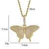 Pendant Necklaces Hip Hop Full CZ Stone Paved Iced Out Gold Color Butterfly Pendants Necklace For Men Women Bling Rapper Jewelry Drop