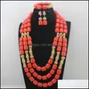 Örhängen Halsband Smycken Satser Konstgjorda Korallpärlor Bruduppsättning Dubai Afrikanska Bröllop Kvinnor Kostym E0085 Drop Leverans 2021 FKPV5
