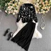 High Quality Fashion Spring Women Suits Star Pattern Loose Pullover Sweater Top + Knitted Skirt Suit Sets Two Piece 210514
