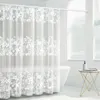 Bathroom Waterproof Shower Curtain Set With Hooks White Flower Vine Print Mildew Proof Curtains Translucent Bath Screen Decor 210915