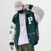 Men's Varsity Uniform Baseball Jacket PU Leather Sleeve Single Breasted Appliques Bomber Jacket Embroidery Patches Casual Coat 211029