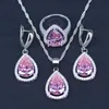 Brincos colar Promoção rosa cúbico zircão gota de água cor prata jóias conjunto de anel pulseira