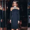 Robe de bandage noire pour femmes d'automne libre sexy sans bretelles à manches longues moulante club célébrité robes de soirée 210524