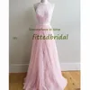 Мода Холтер розовый выпускные платья молодые девочки элегантные кружева без рукавов сексуальные халаты де SOSIRE