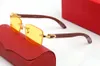 Carti Sunglasses Square C 모양의 장식 선글라스 남성 여성 복숭아 금속 브라운 블루 옐로우 렌즈 나무 다리 프레임리스 브랜드 광학 프레임 디자이너 안경