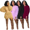 Womans Tassel Knitted Tracksuits Fashion Trend Solid Thick Warm Wool Sweater Outfits Designer Female Fluff Sleeve Tops Pants 2 Piece Sets