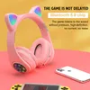 Cuffie con orecchio di gatto RGB Bluetooth 5.0 Cancellazione del rumore Adulti Ragazza per bambini Supporto per cuffie TF Card Radio FM con microfono per telefono Cuffie da gioco per PC