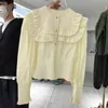 Sweet Flower Edge Patchwork Button Shirts Dames Blouse Lente Lange Mouw Camisas Mujer Koreaanse Gestreepte Vrouw Tops 210514