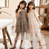 YourSeason 4 To 16 Years Teen Girls Stars Mesh PrincDrMother And Kids Sweet Party Dresses 2020 Spring Autumn X0803