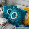 Mode Moderne Stijl Roze Wit Sierkussens 45 * 45cm Fluwelen Stikken 3D Chrysanthemum Kussen Taille Kussen Blauw Kussen Case Factory Prijs Expert Design Quality