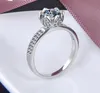 클래식 6-PRONG 시뮬레이션 다이아몬드 약혼 반지와 사이드 스톤즈 약속 여성 스털링 실버 크기 HK 코드 1