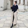 Kvinnors ull Kvinnor blandar kvinnor fårskinn vinterrock kontrast sömmar marinblå ylle koreansk brittisk stil jacka mode lös