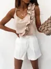 Sexig rem Solid Crop Top Chiffon Kvinnor Toppar Sommar Casual V Nacke Ärmlös Halter Ruffle Tank Streerwear Vocal Clothing 210520