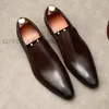 Luxe mannen jurk schoenen lederen puntige teen bruiloft loafers bruin zwart zakelijke kantoor formele slip op heren schoenen