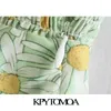 Women Chic Fashion Floral Print Smocked Linen Mini Dress Puff Sleeve Side Zipper Female Dresses Vestidos 210420