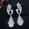 Dangle Kronleuchter Dreigraces Elegante kubische Zirkonia Lange geometrische Tropfen Perlenohrringe für Frauen Hochzeit Schmuck Accessoires GI8020094