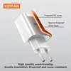 VIPFAN 20W настенное зарядное устройство с USB-C для C Быстрая зарядка кабелей 9V 2.22A адаптер перемещения US Plug для мобильных телефонов PD зарядные устройства, включая цветной пакет
