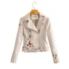 vintage women PU leather jackets spring floral print ladies coats white fashion female jacket slim girls faux 210427