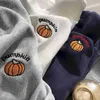 Sweatshirt Vår Höst Koreansk Preppy Små Pumpkin Broderi O-Neck SHIRT Män Kvinnor Plus Velvet Tjockning Yttre lösa Toppar 210927