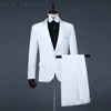 Mens Collo a scialle One Button 3 pezzi Tuxedo (giacca + pantaloni + papillon) Marca Slim Wedding Party Host Stage Terno Masculino Bianco 210522
