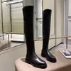 Kniehohe Stiefel 2022 Frühling und Sommer neue Leder Damenschuhe dicker flacher Boden britischer Stil Mode Ritterstiefel