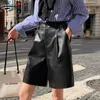 Baggy Women Shorts Wysoka talia Szerokie spodnie do nóg dla Odzież PU Leather Summer 10995 210427