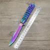 Großhandel Titan Regenbogen Farbe 5Cr13Mov Edelstahl Messer Training Butterfly Messer Spiel stumpfes Werkzeug keine Kante