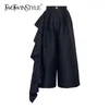 Twotwinstyle Ruffles Patchwork Spodnie Dla Kobiet Wysoka Talia Duży Rozmiar Spodnie Nogi Kobiet 2020 Wiosna Moda Ol Odzież Q0802