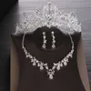 Sieraden Sets Luxe Designer Armband Hart Crystal Bruids Bruiloft Cubic Zirkon Crown Tiaras Earring Choker Ketting Set Afrikaanse kralen