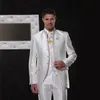 Męskie garnitury Blazers 2021 Włochy Retro White Satin Stand Collar Mężczyźni Custom Made Scena Wedding Suit dla Groomsmen Party Tuxedos 3 szt