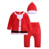 Christmas Infant Baby Boys Girls Long Sleeve Top + Pants And Hat Clothing Sets Santa Claus Autumn Winter Kids Boy Girl Clothes 210429