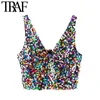 TRAF女性セクシーなファッション光沢のあるスパンコールクロップドタンクトップヴィンテージバックレスサイドジッパーメスキャミスミュージャー210415