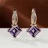 Hoop & Huggie Charm Multicolor Square Stone Earrings Rose Gold Color Engagement Female Luxury Rainbow Crystal For Women