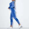 Women Yoga Set Skinny SeamlKnitted Quick-drying Tracksuit Female Striped Long Sleeved Gym Yoga Top Pants Suit Sports Set X0629