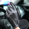 Long Keeper Fashion Black PU Leather Gloves Male Thin Style Driving Leather Men Gloves Non-Slip Full Fingers Palm Touchscreen H0818