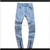 Mens Clothing Apparel Drop Delivery 2021 Men Light Blue Biker Jeans Denim Ripped Holes Slim Supper Skinny Hip Hop Heans For Men1 Dhkvi