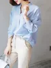 Blusa de moda coreana Mujeres Primavera Otoño Manga larga Camisas con cuello en V Señoras Casual Botón Up Tops Ropa 210525