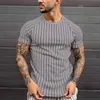 T-shirts pour hommes 2021 Style Hommes Muscle Stripe Tshirt Vêtements d'été Streetwear Col rond Chemise Mode Manches courtes Hauts